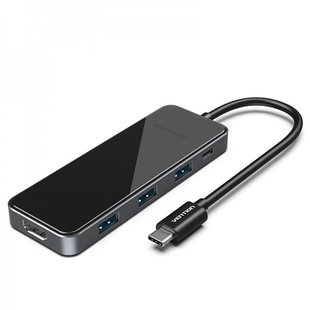 USB HUB Vention 5 в 1 Type-C-HDMI-USB-PD 4USB 3.0 100W 4K 60Hz 5Gbps THPBB фото