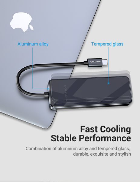 USB HUB Vention 5 в 1 Type-C-HDMI-USB-PD 4USB 3.0 100W 4K 60Hz 5Gbps THPBB фото