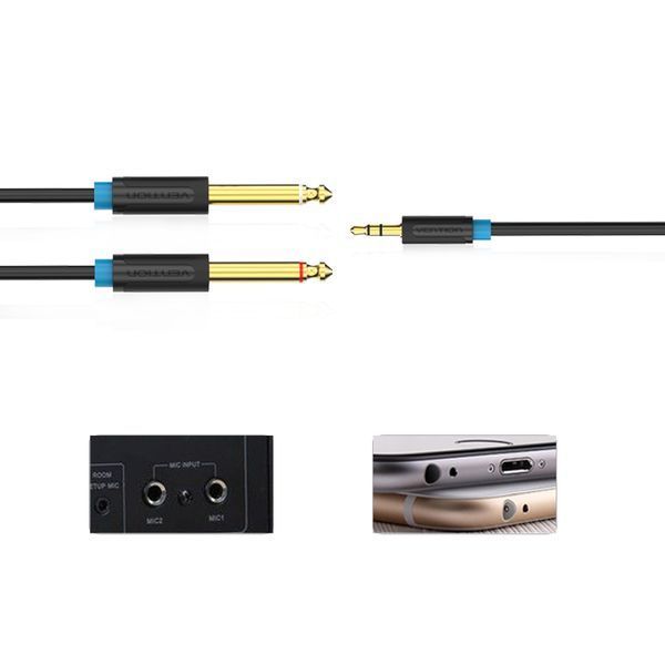 Кабель Audio 6.35мм-3.5мм Vention 2хF/F PVC Shell gold-plated BACBG фото