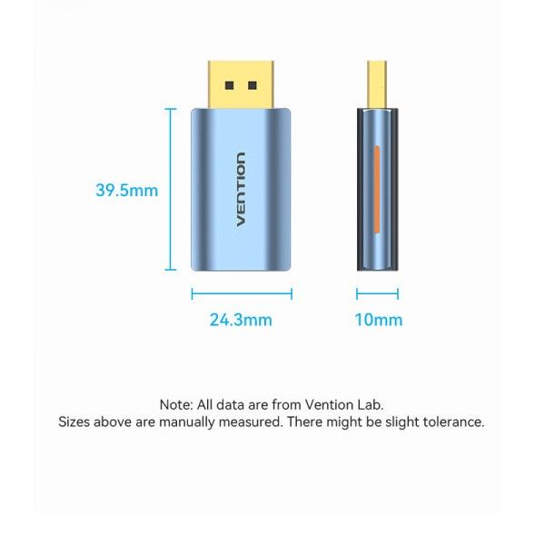 Адаптер DisplayPort-HDMI DP 1.4 HDMI 2.1 Vention M/F Aluminum Alloy 8K 60Hz 4K 120Hz 2K 144Hz 48Gbps Blue (HFMH0) HFMH0 фото