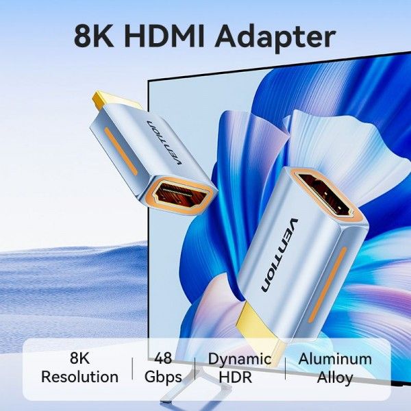 Адаптер DisplayPort-HDMI DP 1.4 HDMI 2.1 Vention M/F Aluminum Alloy 8K 60Hz 4K 120Hz 2K 144Hz 48Gbps Blue (HFMH0) HFMH0 фото