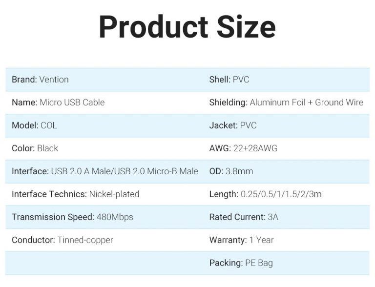 Кабель USB-MicroUSB Vention PVC 3A 480Mbps nickel-plated COLBC фото