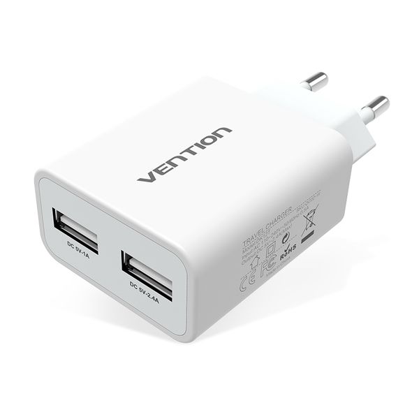 Адаптер мережевий Vention Dual USB Charger 2USB 2.4A DC5200-W фото