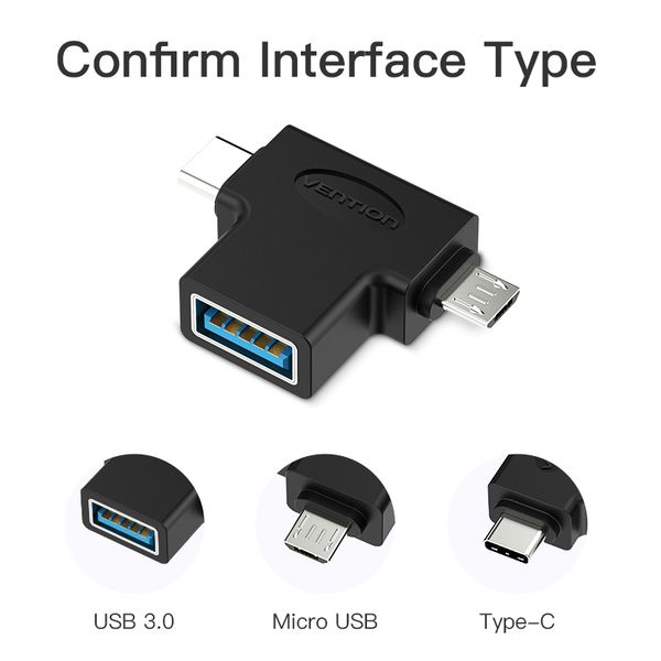 Адаптер MicroUSB-Type-C-OTG 3.0 Vention Black (CDIB0) CDIB0 фото