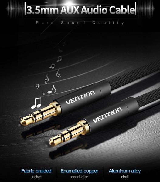 Кабель Audio Aux 3.5мм-3.5мм M/M Vention gold-plated P350AC100-B-M фото