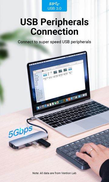 USB HUB 8 в 1 Vention Type-C-HDMI-RJ45-SD-TF-USB 3USB 3.0 1Type-C 3.1 PD 100W 4K 30Hz 5Gbps TOKHB фото