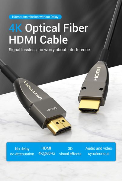 Кабель HDMI-HDMI v.2.0 Vention Optical PVC 4K 60Hz 18Gbps Dolby 7.1 gold-plated AAYBG фото