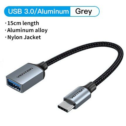 Адаптер Type-C-USB 3.0 Vention nickel-plated 5Gbps 3A 0.15m Gray (CCXHB) CCXHB фото