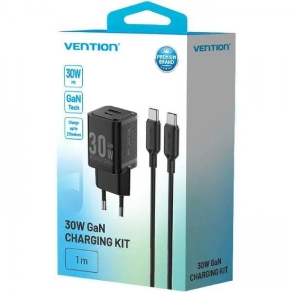 Зарядний пристрій Vention 2xUSB 30W (USB-A/USB-C) + USB-C cable М-М TZ-FEQB0-EU-01 фото