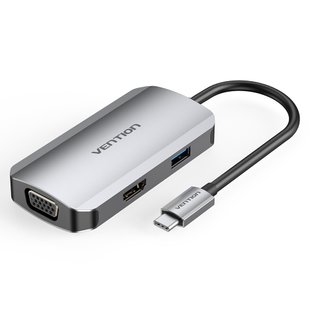 USB HUB 4 в 1 Vention Type-C-HDMI-VGA-USB 1USB 3.0 1Type-C 3.1 PD 100W 4K 30Hz 5Gbps TOAHB фото