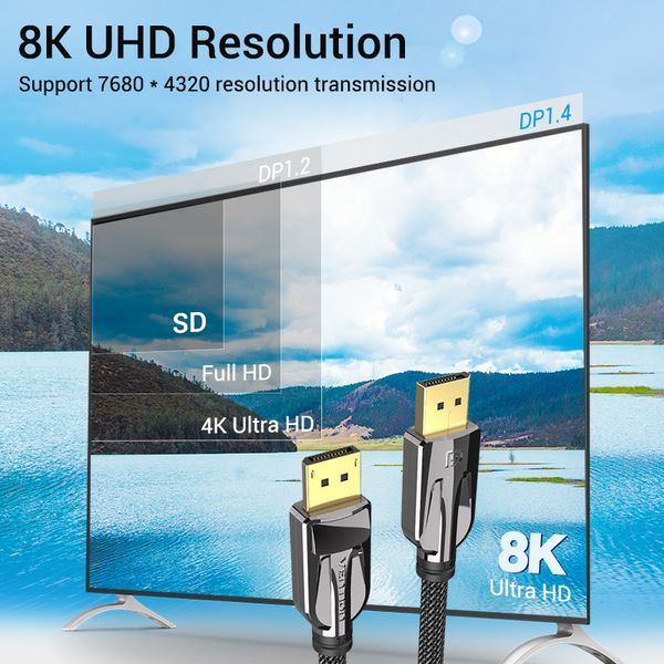 Кабель DisplayPort-DisplayPort v1.4 Vention 8K 60Hz 4K 144Hz 2K 165Hz 48Gbps HCABH фото