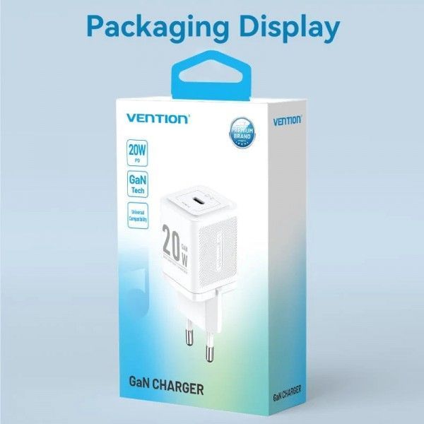Зарядное устройство Vention 1xUSB-C 20W GaN + USB-C cable М-М TZ-FEPW0-EU-01 фото