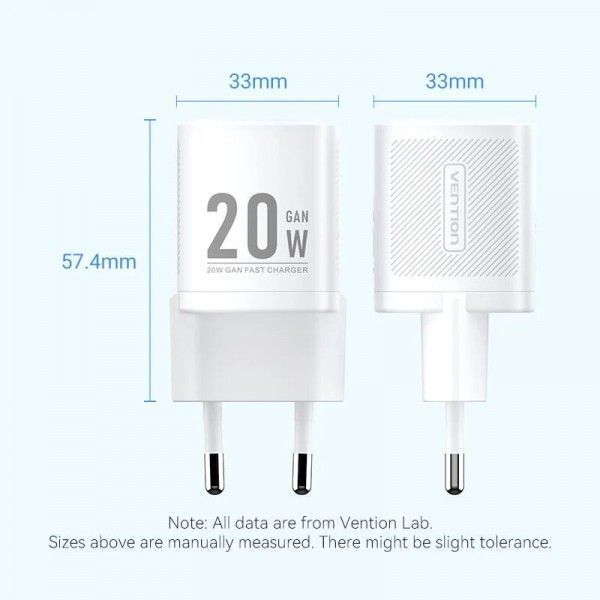 Зарядное устройство Vention 1xUSB-C 20W GaN + USB-C cable М-М TZ-FEPW0-EU-01 фото
