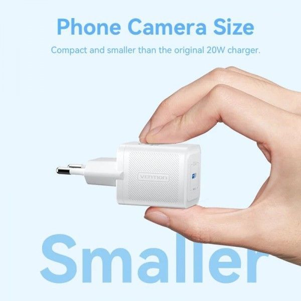 Зарядное устройство Vention 1xUSB-C 20W GaN + USB-C cable М-М TZ-FEPW0-EU-01 фото
