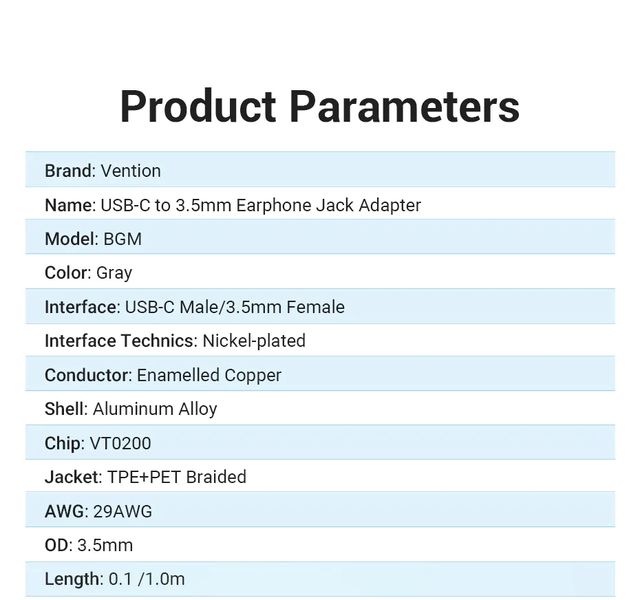 Адаптер Type-C-3.5мм Vention DAC Chip CTIA-OMTP 0.1m Black (BGMBA) BGMHA фото