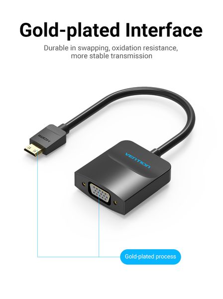 Адаптер MiniHDMI-VGA v.1.4 Vention 1080P 60Hz 0.15m 3.5 audio microusb power Black (AGABB) AGABB фото