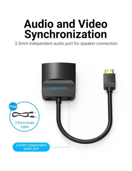 Адаптер MiniHDMI-VGA v.1.4 Vention 1080P 60Hz 0.15m 3.5 audio microusb power Black (AGABB) AGABB фото