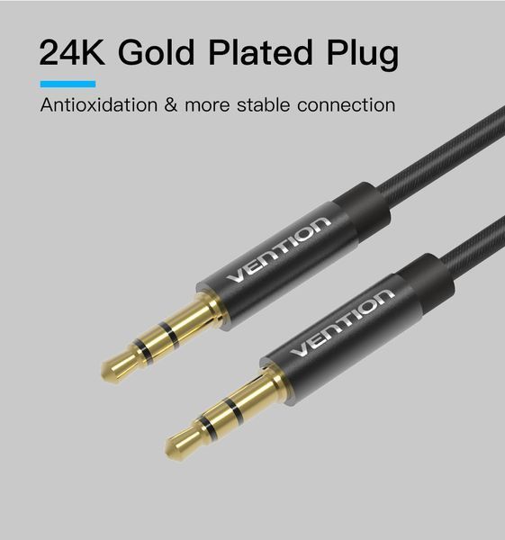 Кабель Audio Aux 3.5мм-3.5мм Vention F/F Fabric Braided gold-plated BAGBG фото
