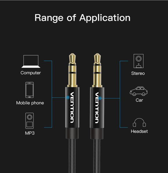 Кабель Audio Aux 3.5мм-3.5мм Vention F/F Fabric Braided gold-plated BAGBG фото