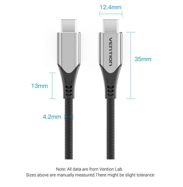 Кабель Type-C-Type-C 3.1 Vention TPE Nylon Thunderbolt 3 4K 60Hz PD 60W 3A 5Gbps nickel-plated TAAHD фото