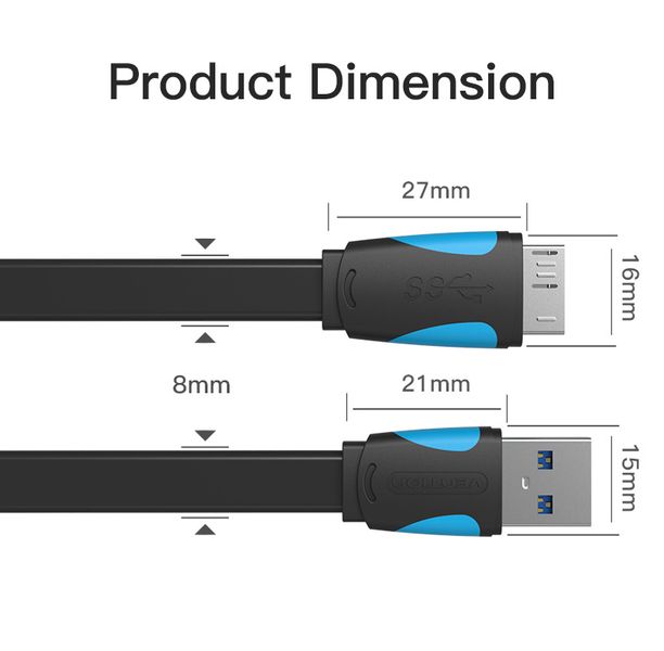 Кабель USB-MicroUSB-B 3.0 Vention PVC Flat nickel-plated 5Gbps VAS-A12-B025 фото