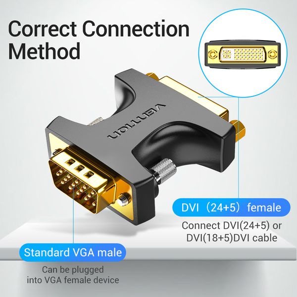 Адаптер DVI-I-VGA Vention (24 + 5) 1080P 60Hz M/F Upgraded Black (DDDBO) DDDBO фото