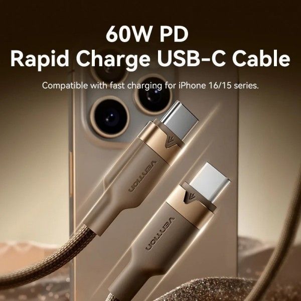Кабель Vention USB Type-C - USB Type-C (M/M) 60W 3A 2 м TRDJH фото
