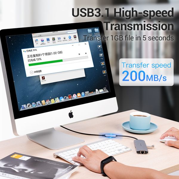 Удлинитель Type-C-Type-C 3.1 Vention Nylon M/F Thunderbolt 3 4K 60Hz PD 60W 5Gbps 3A TABHD фото